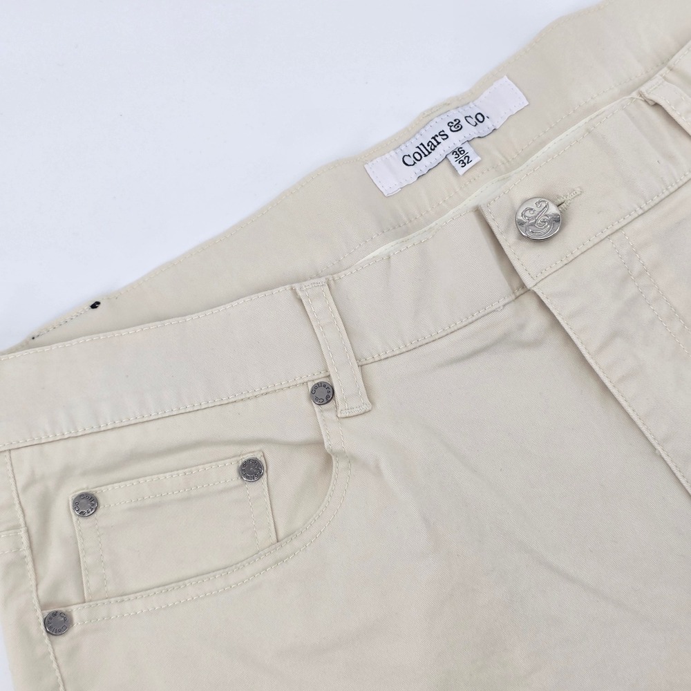 Collars & Co. Men's Pants 36x32 Gray Cotton Casual Stretch 5-Pocket Chino
